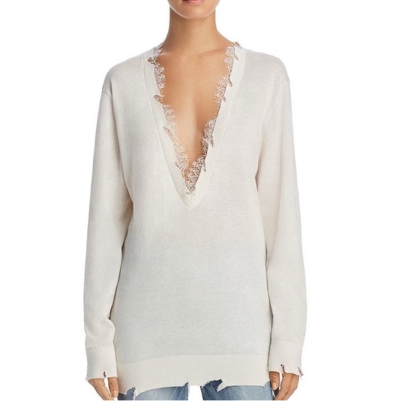 IRO Ivory white Distressed Boho Lace Sweater M - Picture 1 of 7